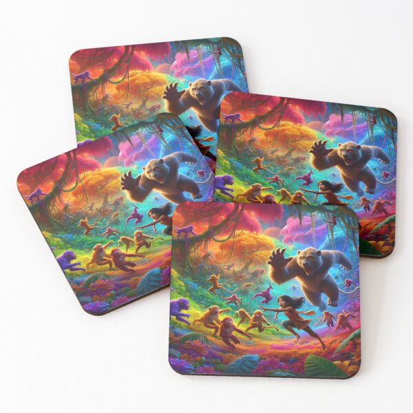 Item preview, Monkeys Chasing a Child in a Colorful Jungle designed and sold by koreatvtea.