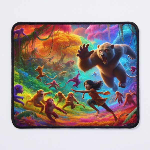 Item preview, Monkeys Chasing a Child in a Colorful Jungle designed and sold by koreatvtea.