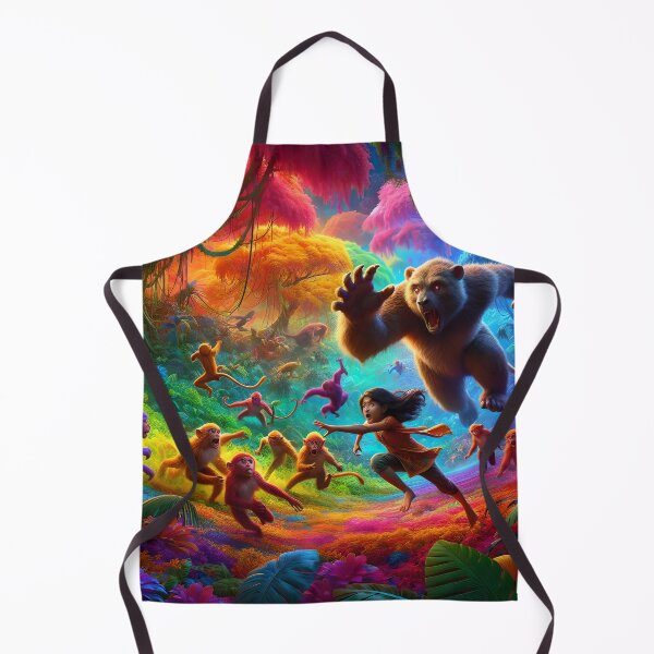 Item preview, Monkeys Chasing a Child in a Colorful Jungle designed and sold by koreatvtea.