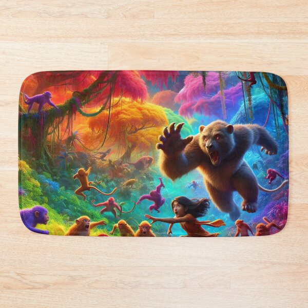 Item preview, Monkeys Chasing a Child in a Colorful Jungle designed and sold by koreatvtea.