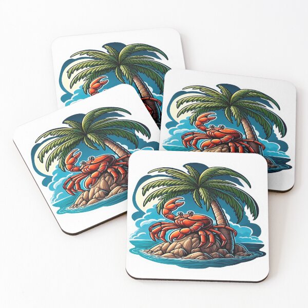 Item preview, Discover the impressive coconut crab resting on a rock beside a tall palm tree on a tropical island. designed and sold by KreaDesignOne.