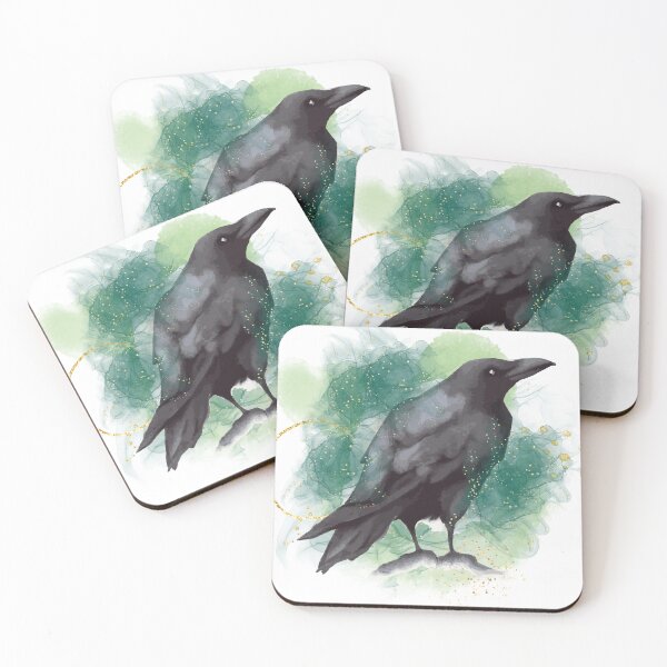 Item preview, Witchy Mystical Crow Raven Green and Gold designed and sold by WildWoodlandWitch.