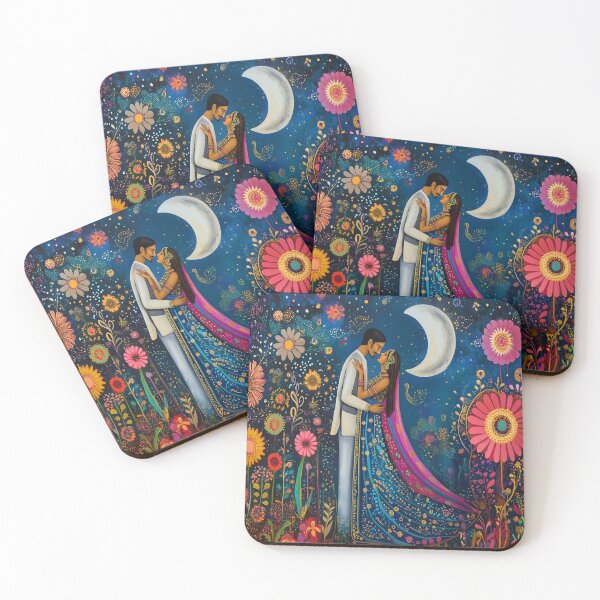 Item preview, Indian Romance Couple surrounded by flowers designed and sold by BeatnikBuddha.