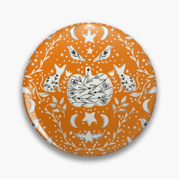 Item preview, Cottage Halloween Black Cat Floral Damask Orange designed and sold by susycosta.