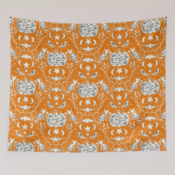 Item preview, Cottage Halloween Black Cat Floral Damask Orange designed and sold by susycosta.
