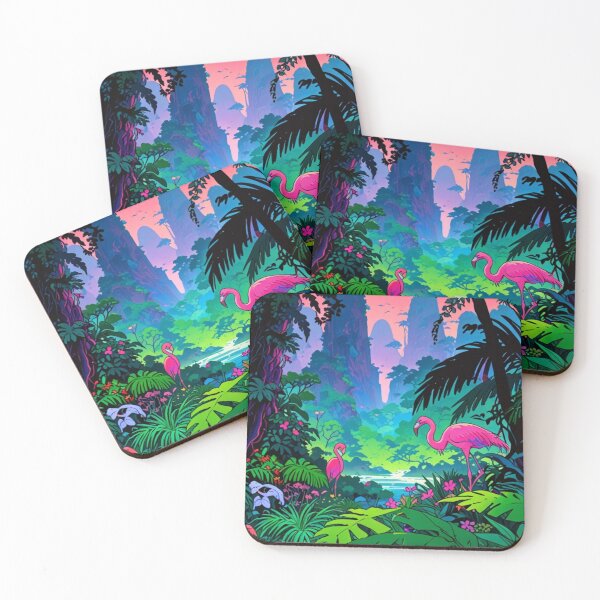Item preview, Anime drawing of pink flamingos in the forest designed and sold by Millionsxi.
