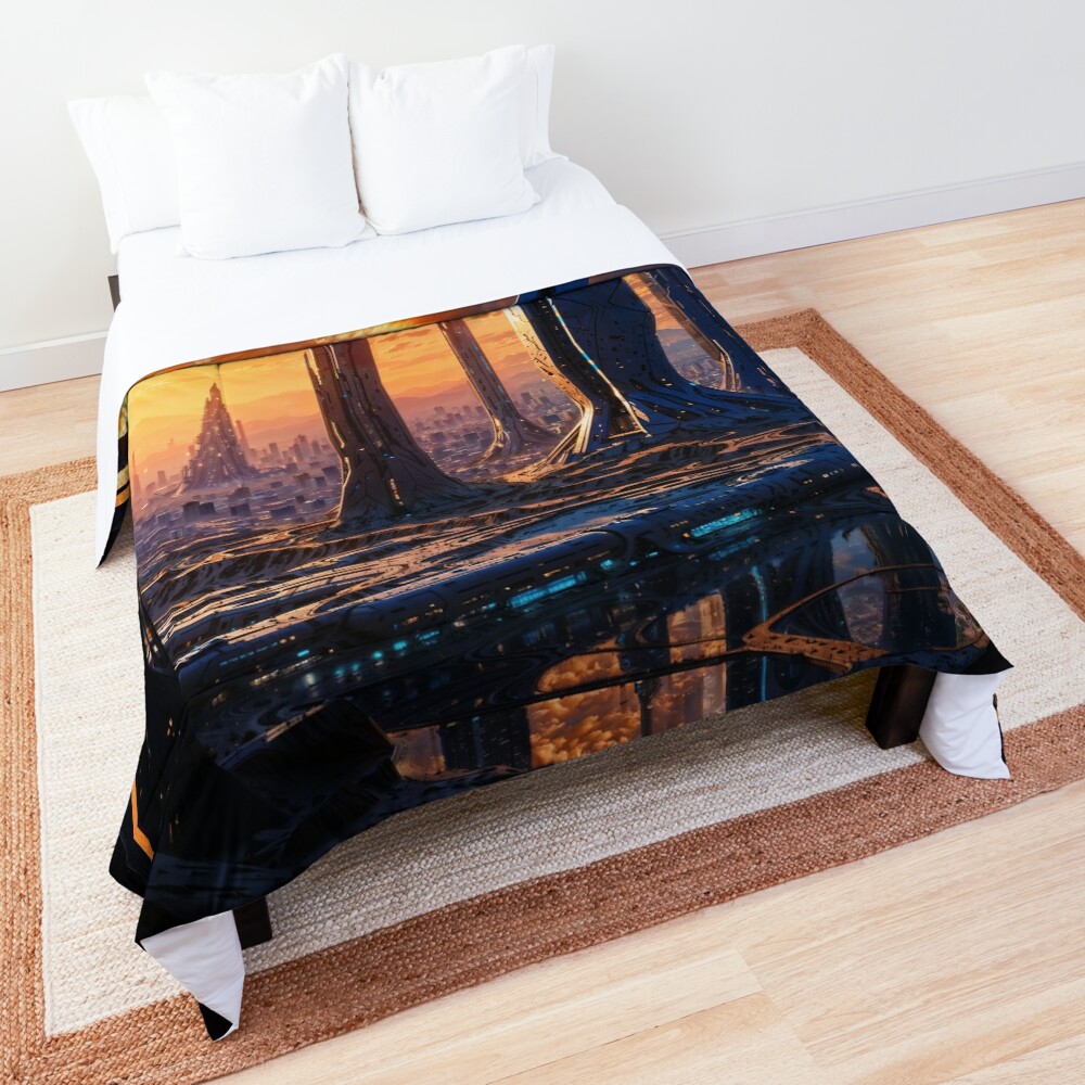 The Majestic Towers of The Belcrest Metropolis Of Xylophia-IV Captivating AI Concept Art by Xzendor7 Decorative Art Print Comforter