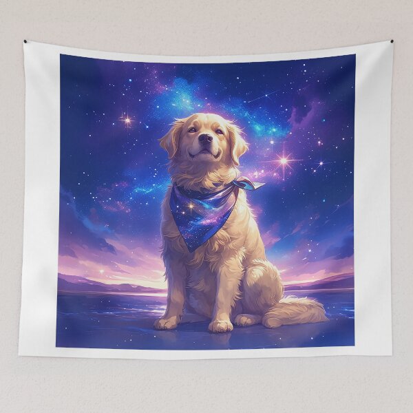 Item preview, Golden Retriever with Starry Neckband and Celestial Symbols designed and sold by Christian Weiss.