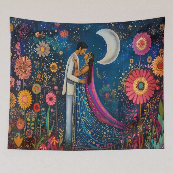 Item preview, Indian Romance Couple surrounded by flowers designed and sold by BeatnikBuddha.