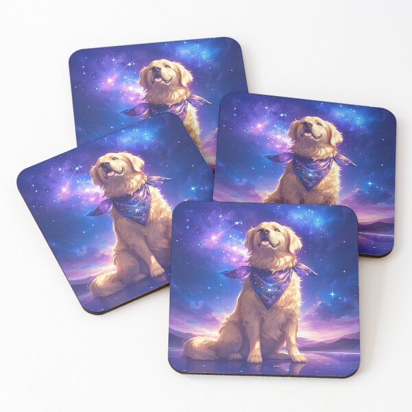 Item preview, Golden Retriever with Starry Neckband and Cosmic Symbols designed and sold by Christian Weiss.
