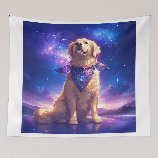 Item preview, Golden Retriever with Starry Neckband and Cosmic Symbols designed and sold by Christian Weiss.