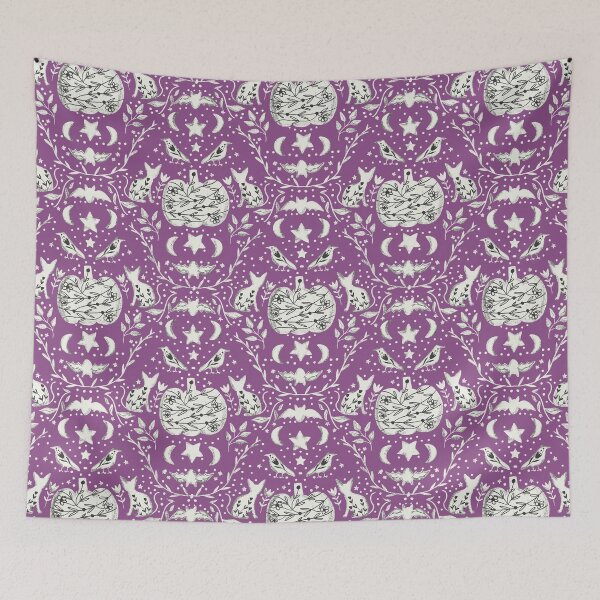Item preview, Cottage Halloween Black Cat Floral Damask Purple  designed and sold by susycosta.