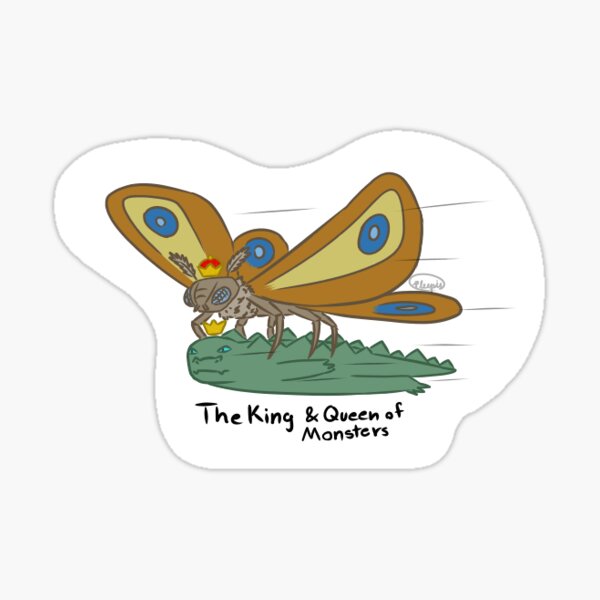 Vista previa del artículo con la obra «El rey y la reina de los monstruos: Mothra y Godzilla», diseñado y vendido por Pleepis.
