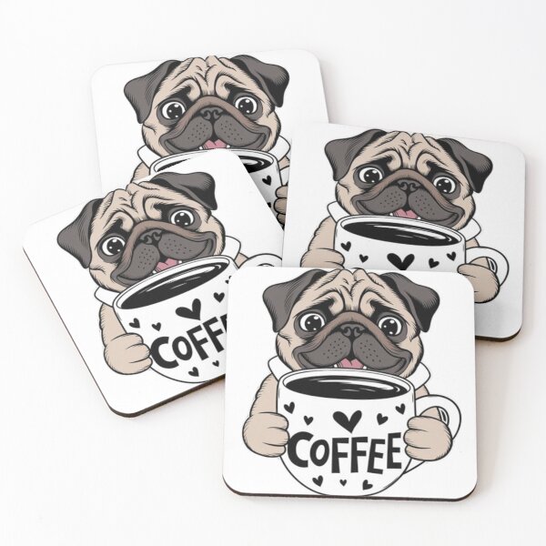 Item preview, Cute Pug dog holding a cup of coffee, hearts designed and sold by Dem0r.