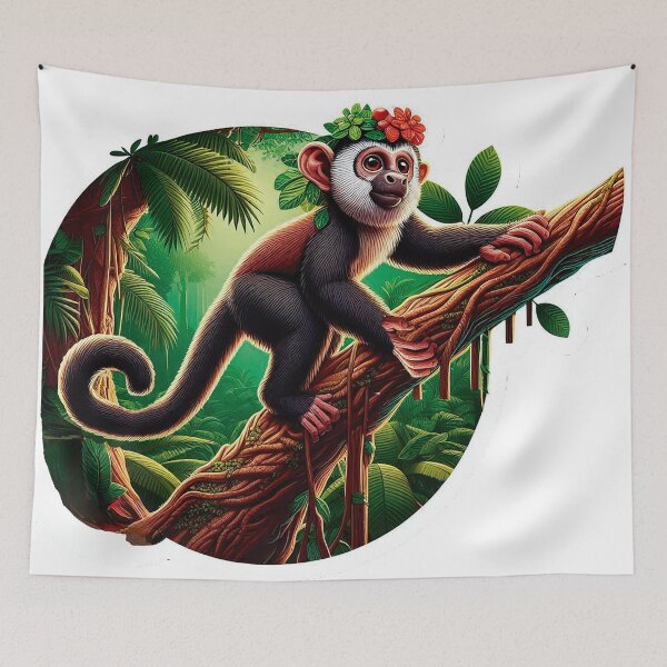 Item preview, Titi monkey gracefully climbing a tree in the heart of the Amazon jungle, a glimpse of wildlife beauty designed and sold by KreaDesignOne.