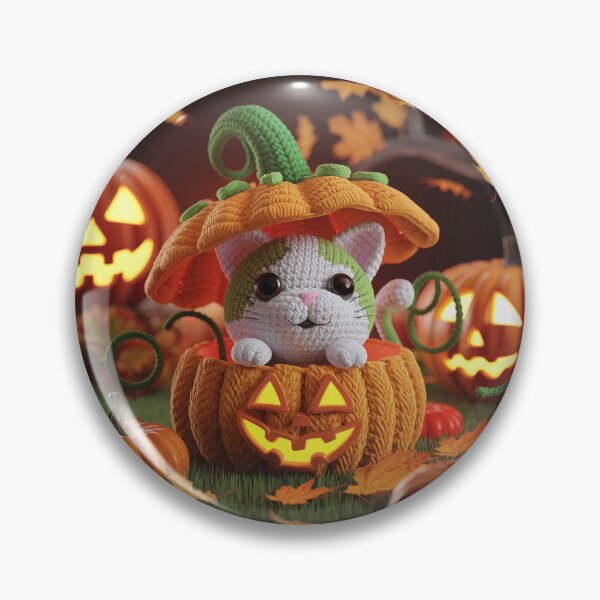 Item preview, Cute Halloween Crochet Cat In A Pumpkin | Fall Art designed and sold by PinkGoddessLove.