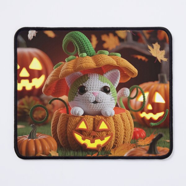 Item preview, Cute Halloween Crochet Cat In A Pumpkin | Fall Art designed and sold by PinkGoddessLove.