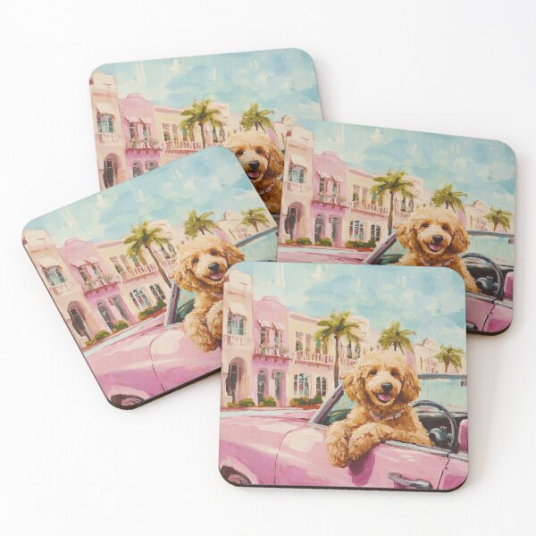 Item preview, Goldendoodle Driving Pink Convertible Preppy Painting designed and sold by Creative Brat Design Studio.