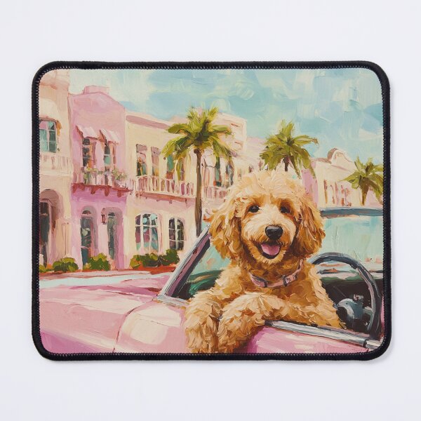 Item preview, Goldendoodle Driving Pink Convertible Preppy Painting designed and sold by Creative Brat Design Studio.
