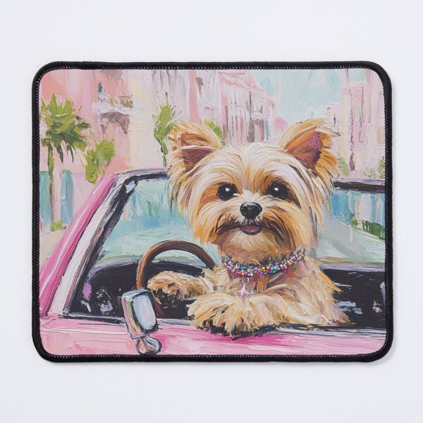 Item preview, Yorkie Driving Pink Convertible Preppy Painting designed and sold by Creative Brat Design Studio.