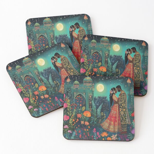 Item preview, Romantic  dark-skinned indian couple in Palace Garden at night designed and sold by BeatnikBuddha.