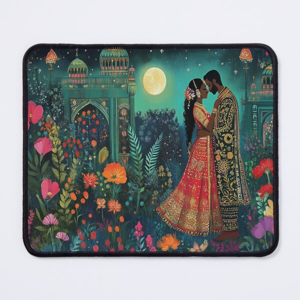 Item preview, Romantic dark-skinned indian couple in Palace Garden at night designed and sold by BeatnikBuddha.