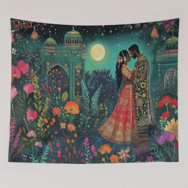 Item preview, Romantic  dark-skinned indian couple in Palace Garden at night designed and sold by BeatnikBuddha.