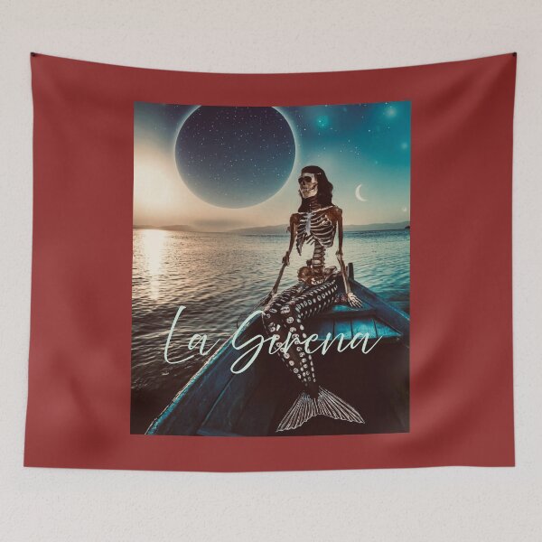 Item preview, La sirena, sirena, mermaid, ocean, water, lake, skeleton, moon, stars, night, Halloween, dark, myth, legend designed and sold by TheCussnWolf.