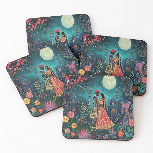 Item preview, Indian Couple embracing under the moon in a garden designed and sold by BeatnikBuddha.
