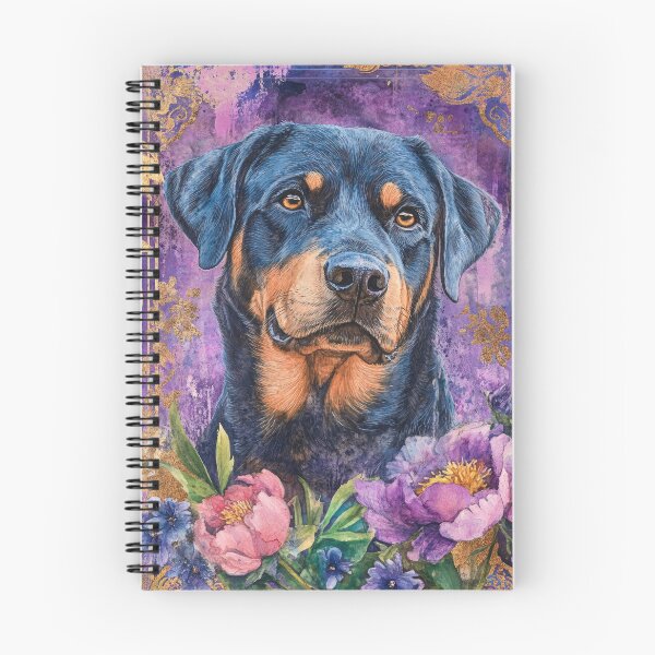 Item preview, Rottweiler dog into pink flowers retro artwork designed and sold by WallyPink.