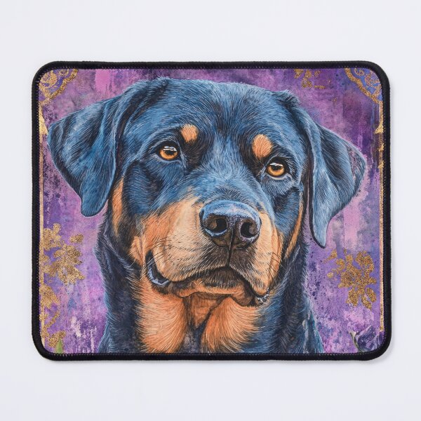 Item preview, Rottweiler dog into pink flowers retro artwork designed and sold by WallyPink.