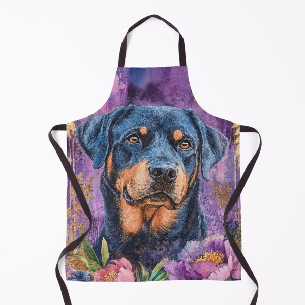 Item preview, Rottweiler dog into pink flowers retro artwork designed and sold by WallyPink.