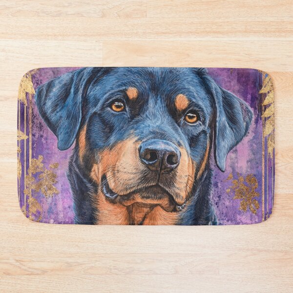 Item preview, Rottweiler dog into pink flowers retro artwork designed and sold by WallyPink.