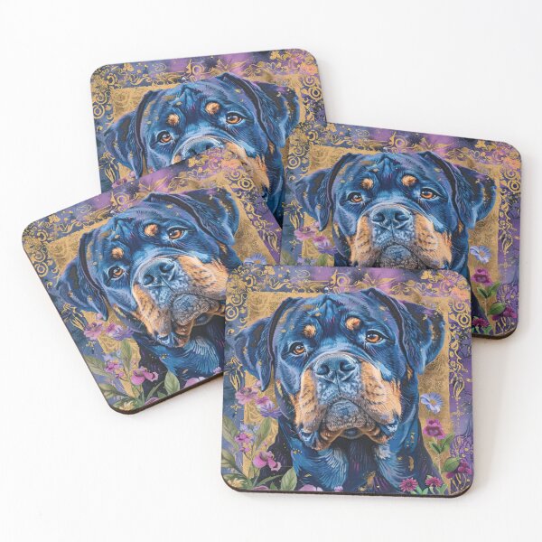 Item preview, Rottweiler dog into flowers retro artwork designed and sold by WallyPink.