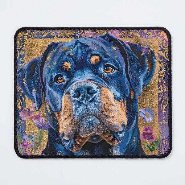 Item preview, Rottweiler dog into flowers retro artwork designed and sold by WallyPink.