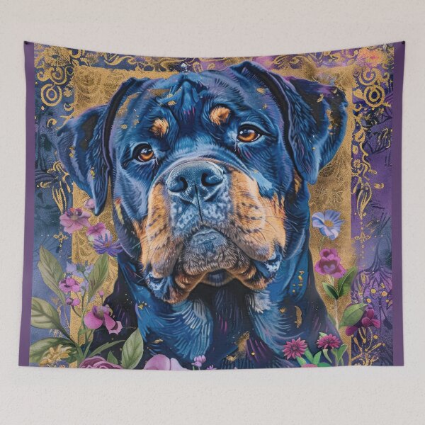 Item preview, Rottweiler dog into flowers retro artwork designed and sold by WallyPink.