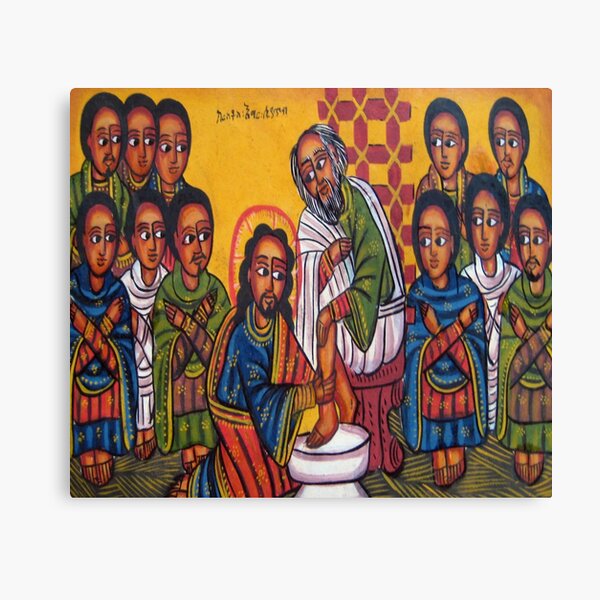 Icono cristiano ortodoxo etíope Cristo lavando pies Lienzo
