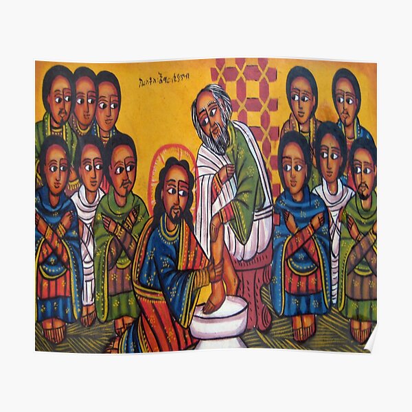 Ethiopian Orthodox Christian Icon Christ Washing Feet Poster
