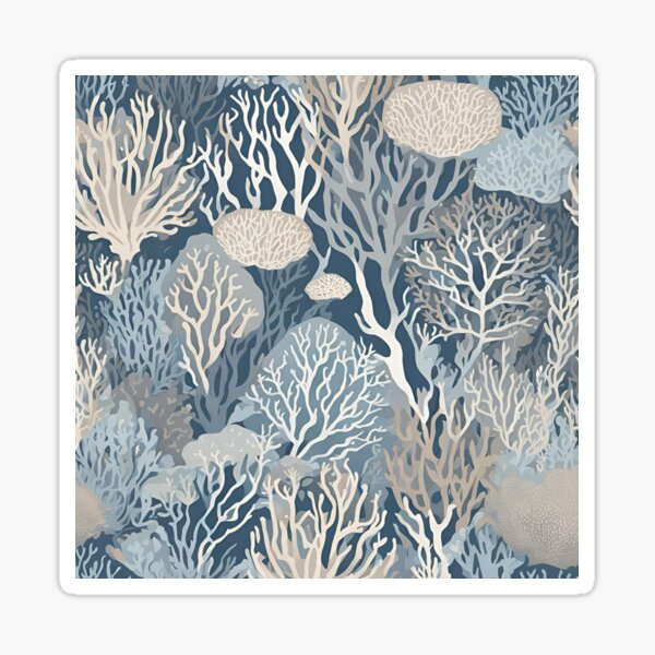 Item preview, Blue Beige Coral Reef  Beachy Ocean Nautical Art designed and sold by SeaStarAlex.