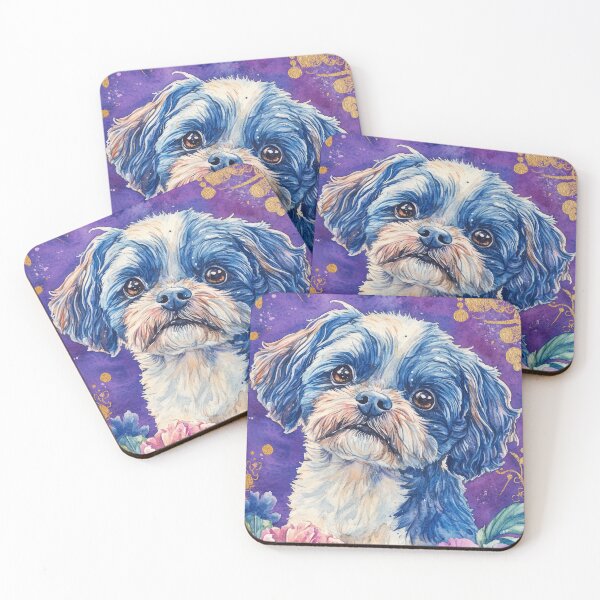 Item preview, Shih Tzu dog into pink flowers retro artwork designed and sold by WallyPink.