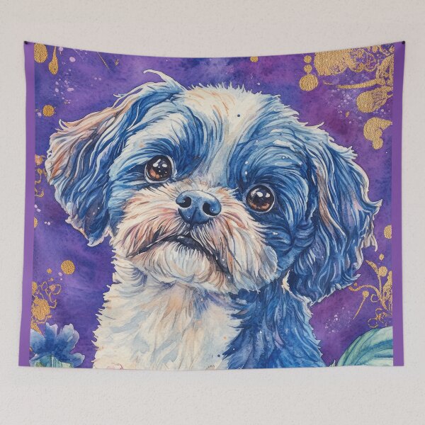 Item preview, Shih Tzu dog into pink flowers retro artwork designed and sold by WallyPink.