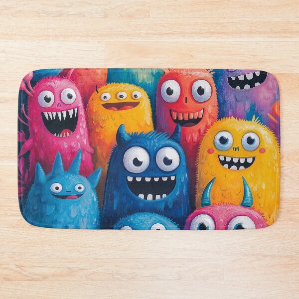 Item preview, A vibrant and colorful illustration of an array of cute, friendly monsters Desing with big eyes and wide smiles in various shades of blue, pink, orange, yellow, green, purple, and red .  designed and sold by HEMRO.