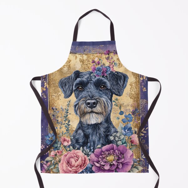 Item preview, Standard Schnauzer dog into pink flowers retro artwork designed and sold by WallyPink.