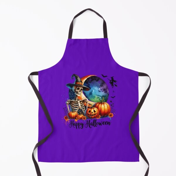 Item preview, "Full Moon Frights – Watercolor Skeleton & Pumpkin Patch 'Happy Halloween' Scene" designed and sold by artedigital99.