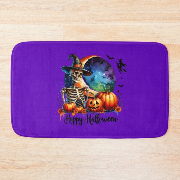 Item preview, "Full Moon Frights – Watercolor Skeleton & Pumpkin Patch 'Happy Halloween' Scene" designed and sold by artedigital99.