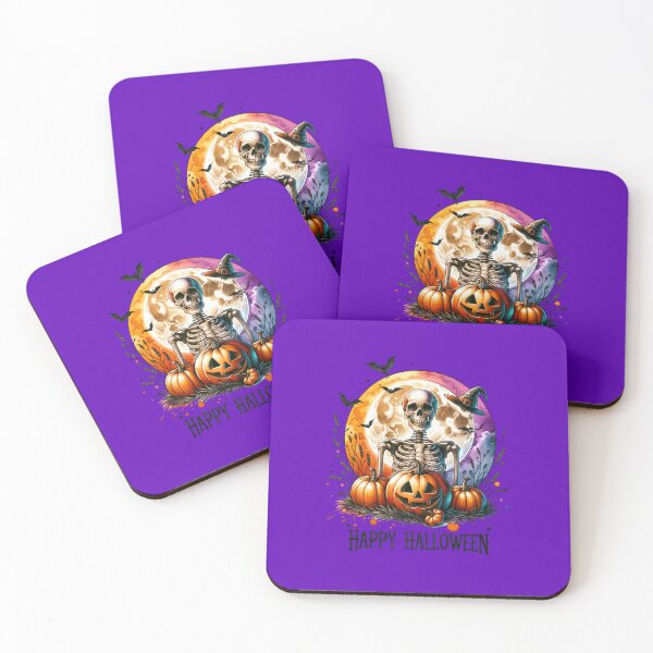 Item preview, Full Moon Frights – Watercolor Skeleton & Pumpkin Patch 'Happy Halloween' Scene designed and sold by artedigital99.