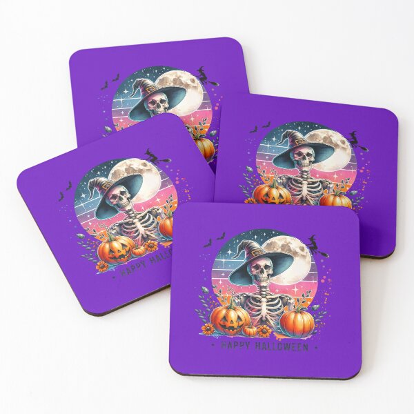Item preview, Full Moon Frights – Watercolor Skeleton & Pumpkin Patch 'Happy Halloween' Scene designed and sold by artedigital99.