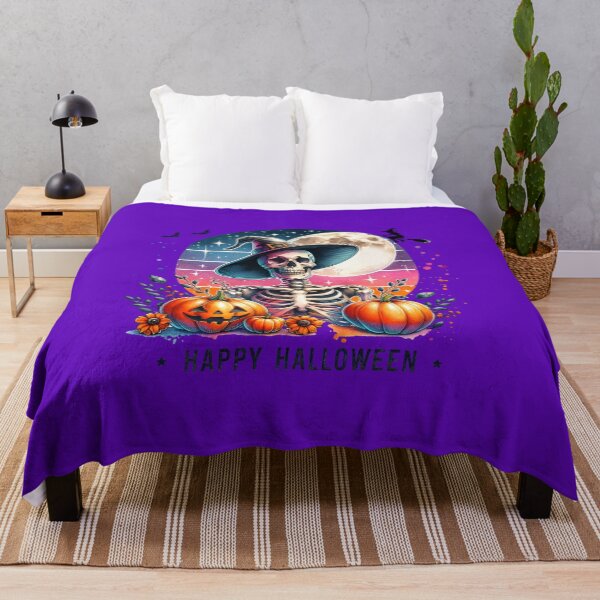 Item preview, Full Moon Frights – Watercolor Skeleton & Pumpkin Patch 'Happy Halloween' Scene designed and sold by artedigital99.