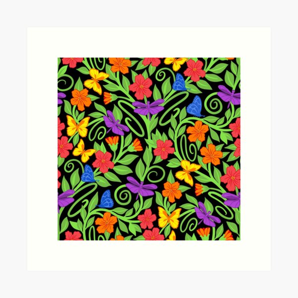 Aperçu de l'œuvre Couleurs de fête florales sur fond noir créée et vendue par MarySchwindt.