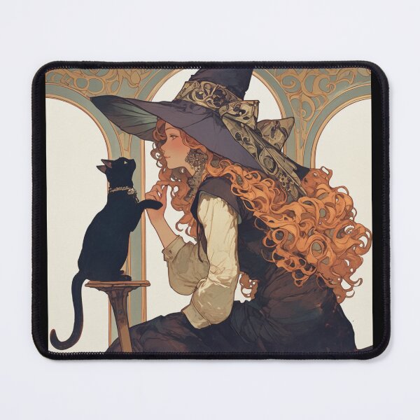 Item preview, Art Nouveau witch with her cat designed and sold by MendaciousMina.